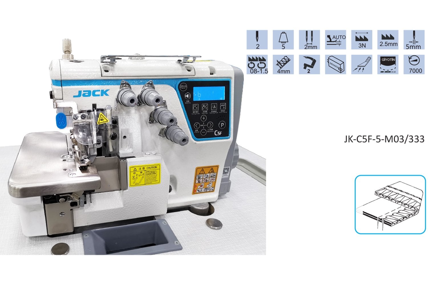 C5F-5-M03/333-X 5 İplik Akıllı Overlok Makinesi,Jack Dikiş Makinaları